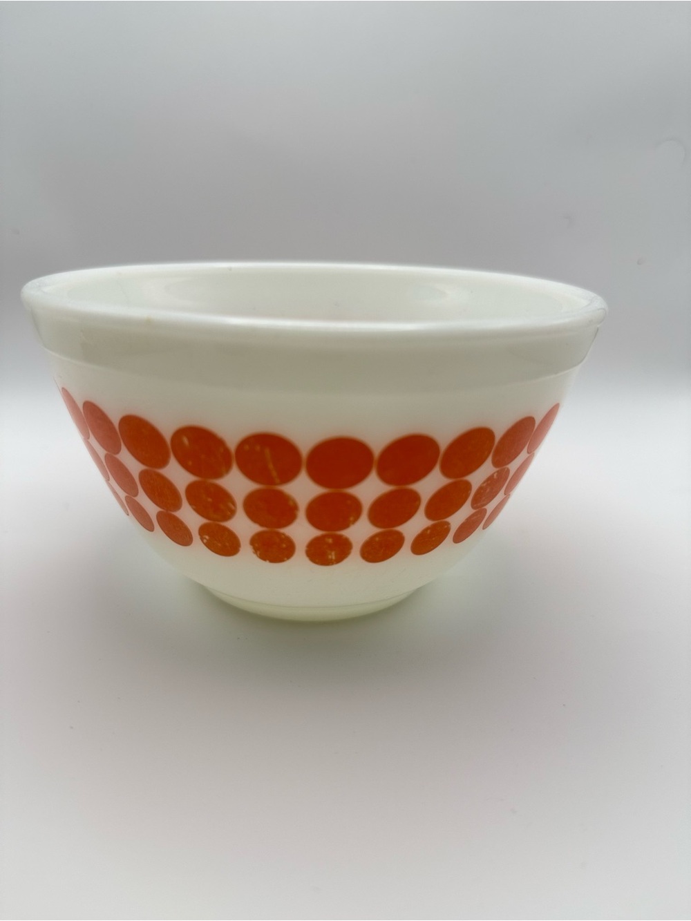 Pyrex White Mixing Bowl with Orange Dot Pattern